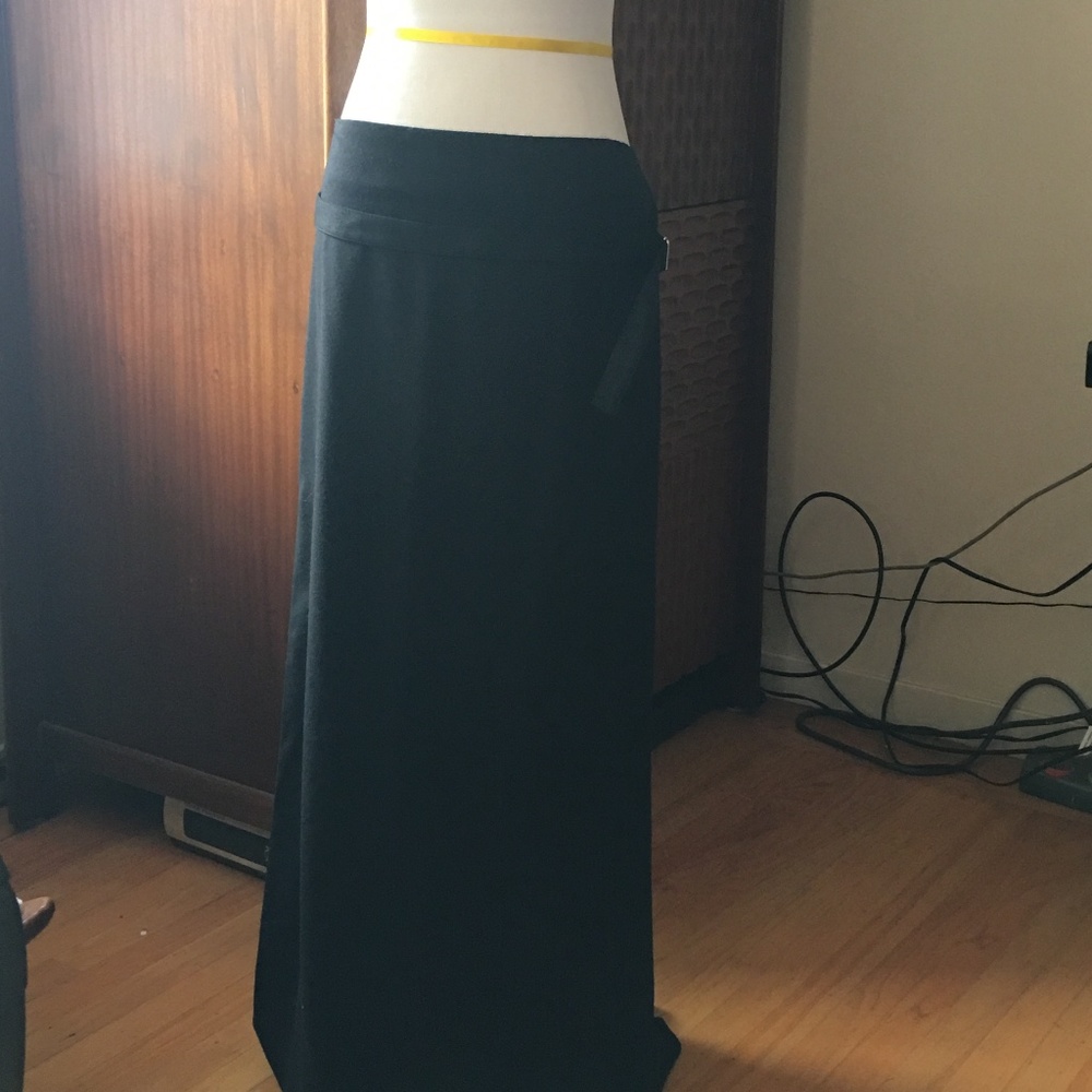 Long, low-rise A-line skirt